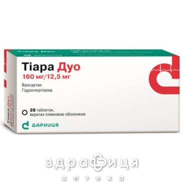 Тиара дуо таб п/о 160мг/12,5мг №28 (14х2) - таблетки от повышенного давления (гипертонии)