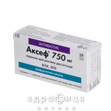 Аксеф пор. д/п iн. р-ну 750 мг фл. з розч. в амп. 6 мл №1 антибіотики