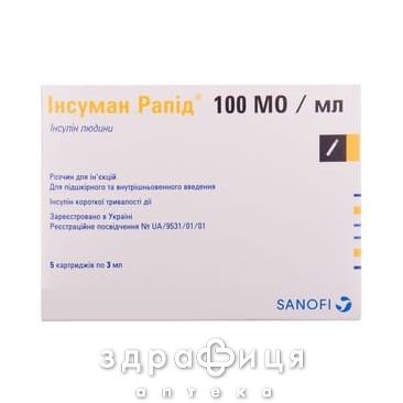 IНСУМАН РАПIД Р-Н Д/IН 100ОМ/МЛ КАРТ 3МЛ №5 лікарство від діабету