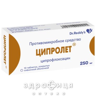 Ципролет табл. в/плiвк. обол. 250 мг №10 антибіотики