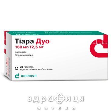 Тиара дуо таб п/о 160мг/12.5мг №28 (7х4) - таблетки от повышенного давления (гипертонии)