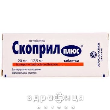 Скоприл плюс таблетки 20мг+12,5мг №30 таблетки от давления