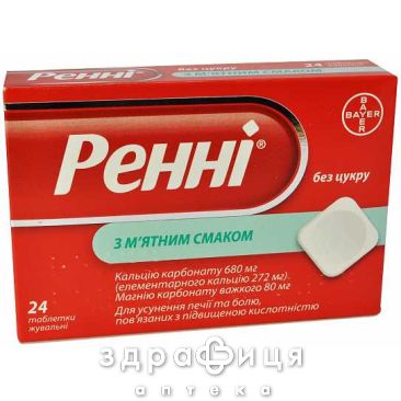Ренни без сахара таб д/жев мятные №24 таблетки от изжоги