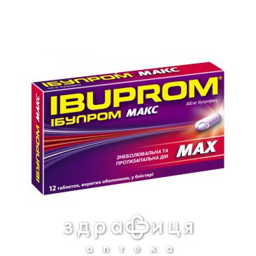 ІБУПРОМ МАКС, табл. в/цукров. обол. 400 мг блiстер №12 знеболююче