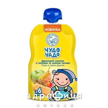 Детское питание чудо-чадо пюре dp груша/яблоко/персик со злакам вкус печен б/сахар 90г