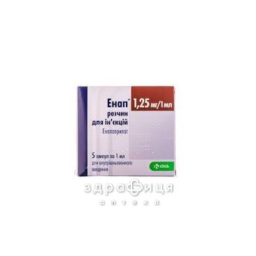 Енап р-н д/iн. 1,25 мг/мл амп. 1 мл №5 - таблетки від підвищеного тиску (гіпертонії)