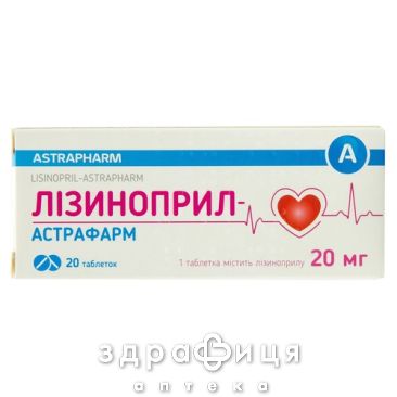 ЛIЗИНОПРИЛ-АСТРАФАРМ ТАБ 20МГ №20 таблетки від тиску