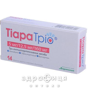 Тиара трио таб п/о 5мг/12,5мг/160мг №14 - таблетки от повышенного давления (гипертонии)