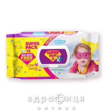 Салфетки влаж дет super baby superpack sensetive ромашка и алоэ №72
