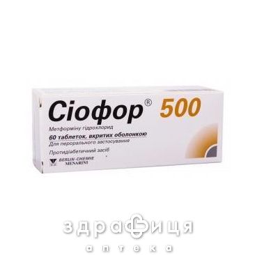 Сiофор 500 таблетки в/о 500мг №60 (10х6) бл лікарство від діабету