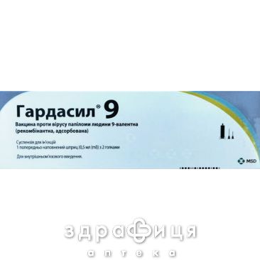 Вакцина Гардасил 9 сусп д/ін 1доза шприц з 2голк 0,5мл №1 вакцини