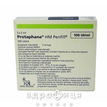 Протафан нм пенфiл сусп д/iн 100мо/мл картр 3мл №5 лікарство від діабету