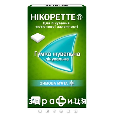 Никоретте Зимняя мята резинка жевательная для лечения табачной зависимости, по 2 мг 30 шт Таблетки от курения