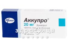 Аккупро табл. в/плiвк. обол. 20 мг №30 - таблетки від підвищеного тиску (гіпертонії)