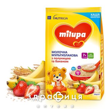 Детское питание Milupa каша молоч мультизлак с клубникой/бананом 7мес 210г