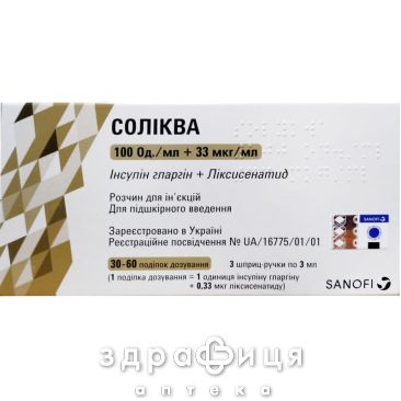 Соликва раствор д/ин 100ме/мл+33мкг/мл 3мл №3 препарат от диабета