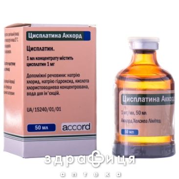 ЦИСПЛАТИН АККОРД КОНЦ Д/Р-НА Д/IНФ 1МГ/МЛ 50МЛ №1 Протипухлинний препарати
