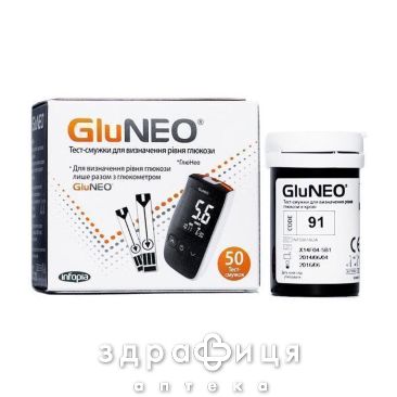 Тест-смужки для визначення рiвня глюкози у кровi gluneo №50
