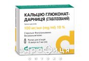 КАЛЬЦiЮ ГЛЮКОНАТ-ДАРНИЦЯ (СТАБiЛiЗОВАНИЙ), р-н д/iн. 10 % амп. 5 мл, пачка №10 кальцій