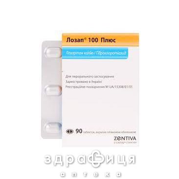 Лозап 100 плюс таб п/о 100мг/25мг №90 (15х6) таблетки от давления