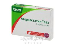 АТОРВАСТАТИН-ТЕВА ТАБ В/О 20МГ №30 (15Х2) препарати для зниження холестерину