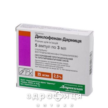 Диклофенак-здоров'я р-н д/iн. 2,5 % амп. 3 мл в пачцi №5 нестероїдний протизапальний препарат