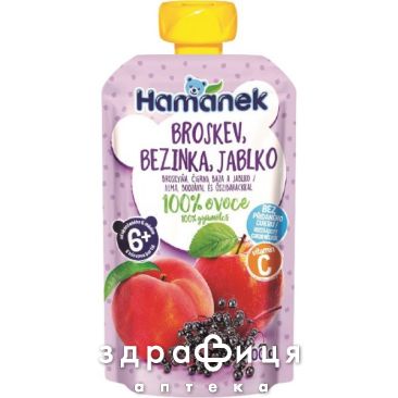 Дитяче харчування hame пюре яблуко/персик/бузина з 6міс 100г