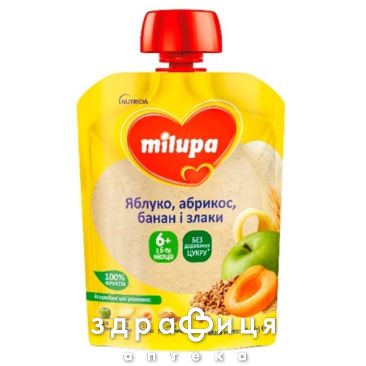 Дитяче харчування milupa пюре фрукт яблуко/банан/просо/жито з 6міс 80г