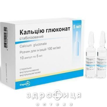 Кальцiю глюконат стаб р-н  д/iн 10% 10мл №10 кальцій