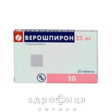 Верошпiрон таб 25мг №20 сечогінні таблетки (діуретики)