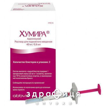 Хумiра р-н д/iн. 40 мг/0,8 мл шприц у компл. з серветками №2 Протипухлинний препарати